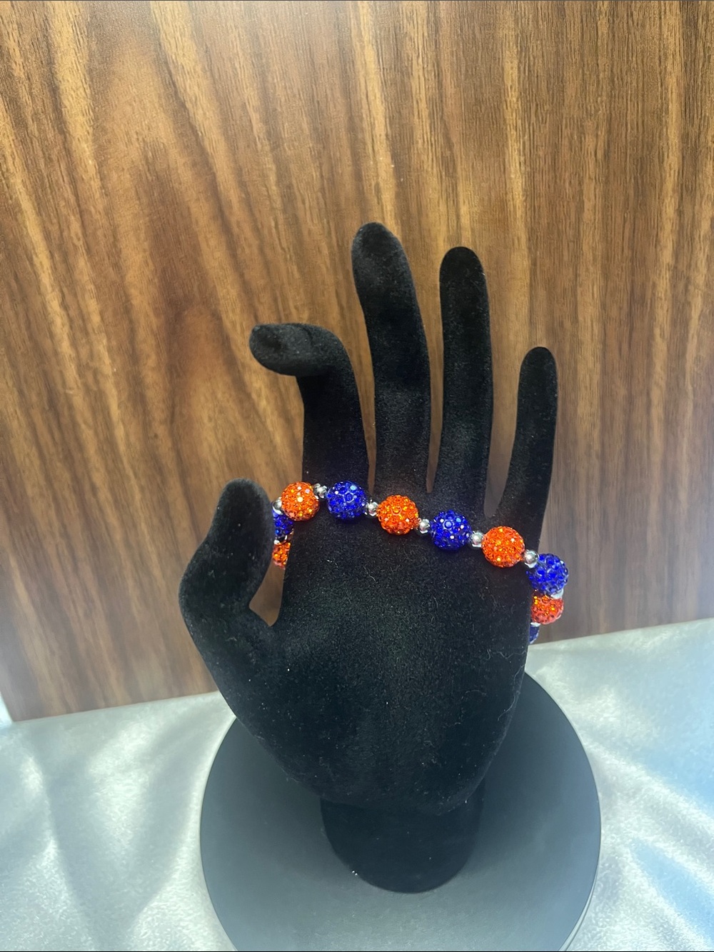 Orange and Blue rhinestone beaded bracelet
